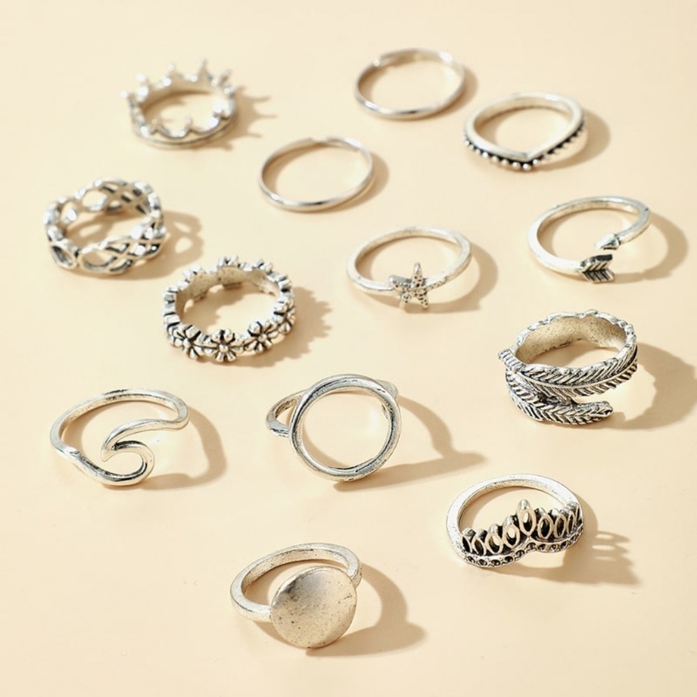 *DIONNE* 13-Pc Silver Bohemian Flower Starfish Arrow Fashion Ring Set